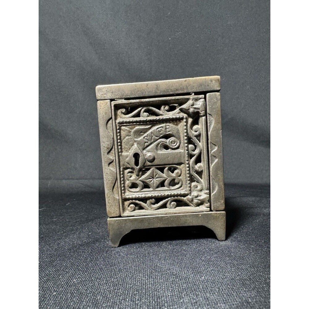 Pre-Patent 1890s Antique JE Stevens Cast Iron Still Coin SAFE Bank PAT 1886